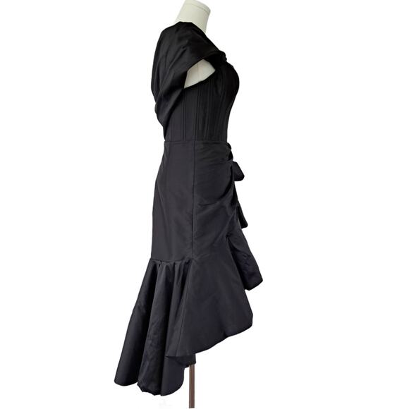 NEW TARIK EDIZ Black Merla Formal Dress Size 4 One Shoulder Ruffle Hem Corset - Picture 5 of 13